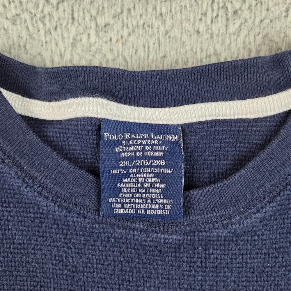 Polo Ralph Lauren‎ Waffle Knit Thermal Shirt Mens 2XL Blue White Pony Sleepwear